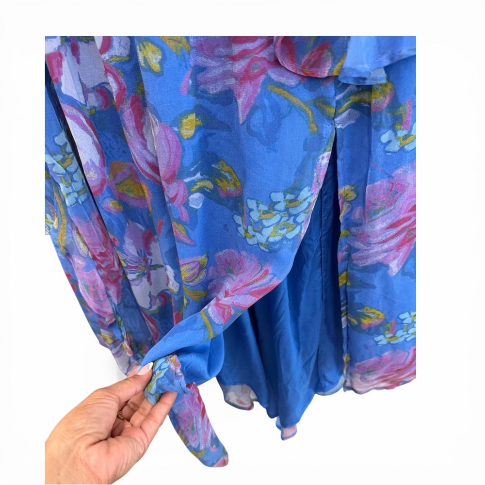 Sundance Blue Floral Asymmetrical Ruffle Midi Skirt Boho Western Cottagecore M - Picture 4 of 7